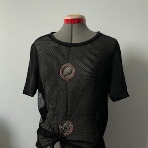 Mesh and Satin T- Shirt
